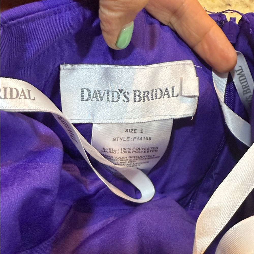 David’s Bridal ruched strapless cocktail dress purple Size 2 - Picture 2 of 9